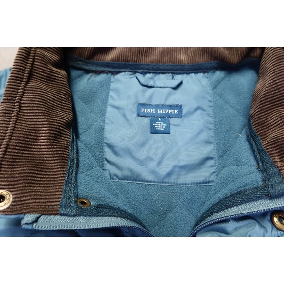 Fish Hippie Blue Browder Vest Men's L Quilted Full Zip Lined Corduroy Collar - Picture 4 of 11
